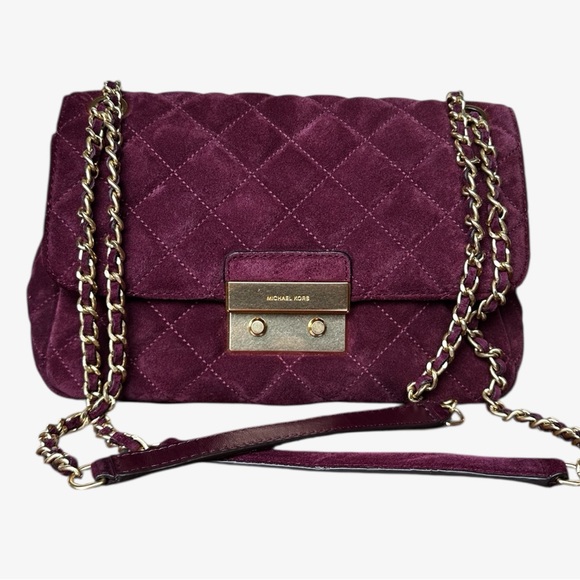 Michael Kors Handbags - Michael Kors Quilted Plum Suede Shoulder Bag with Gold Chain